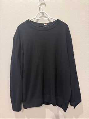 Boss Black Crewneck Sweater with White and Tan Neck Stripe